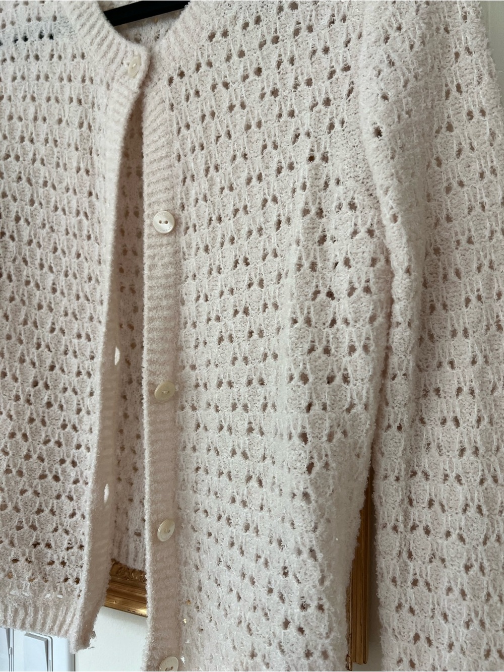 Frame Denim Cream Openwork Knit Button-Front Cardigan - Picture 3 of 4